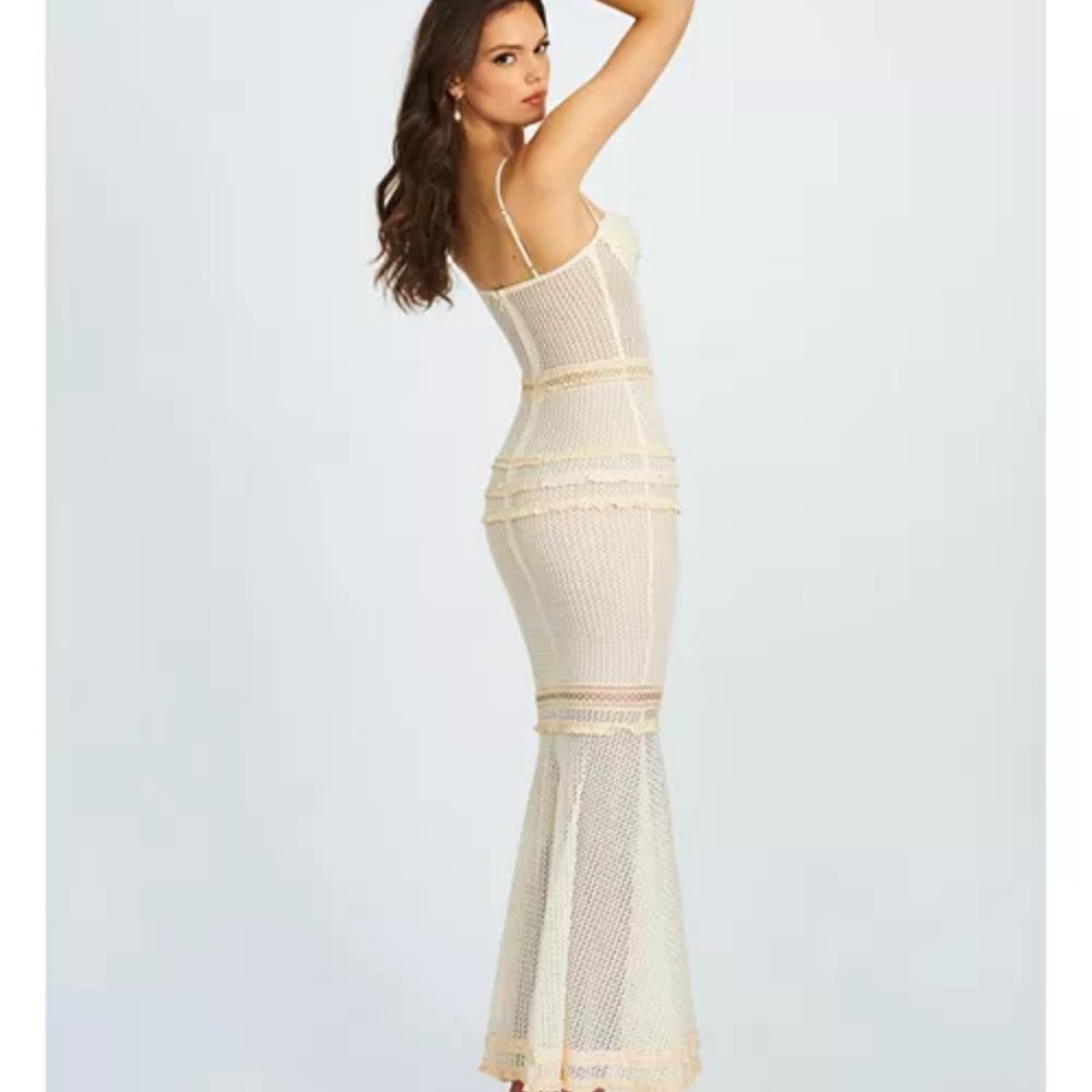 Women's Pallas Beige Lace Trim Crochet Mermaid Maxi Dress - Picture 7 of 10